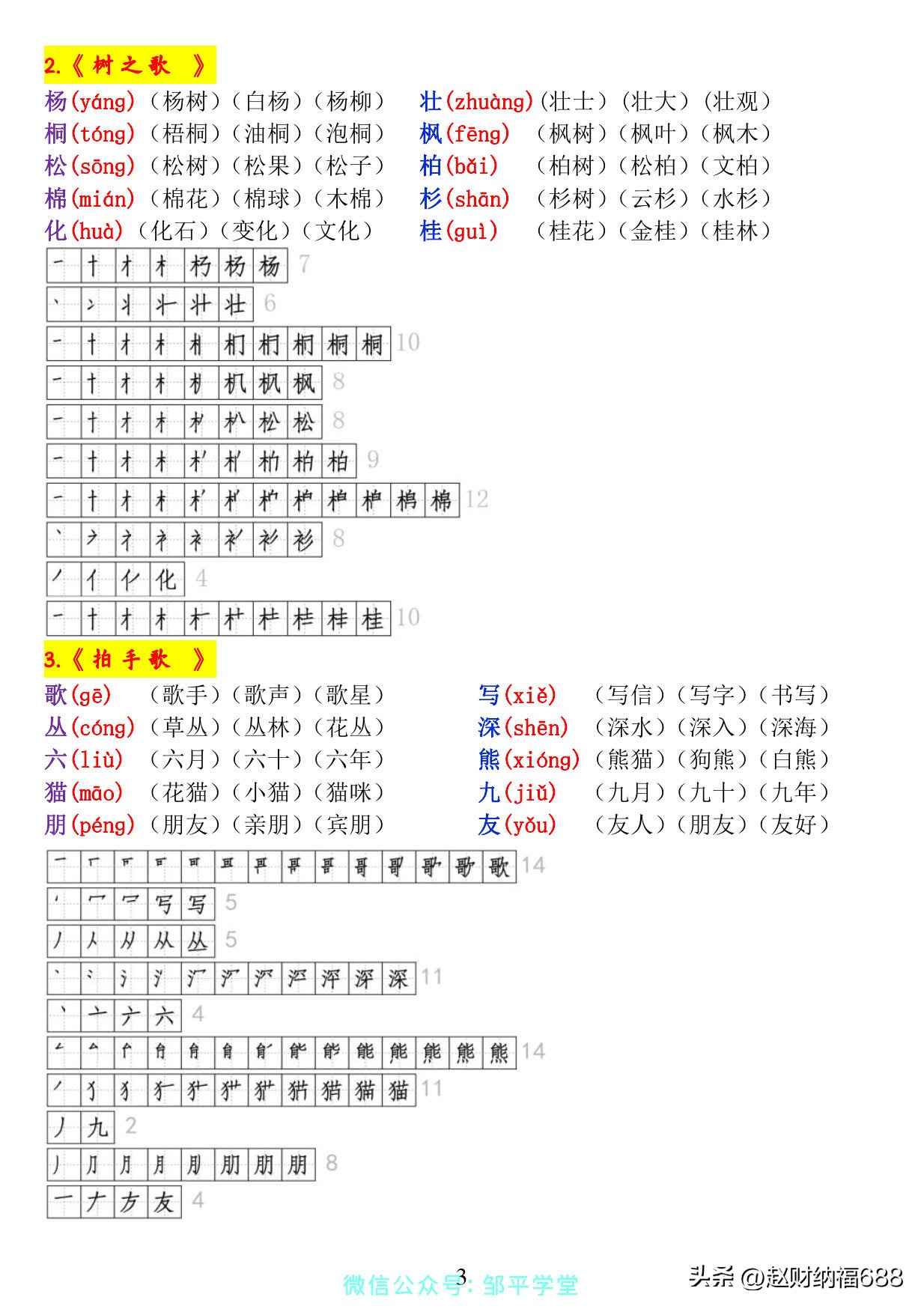 二年级上册每课生字偏旁部首组词,二年级下册生字笔顺表组词打印版