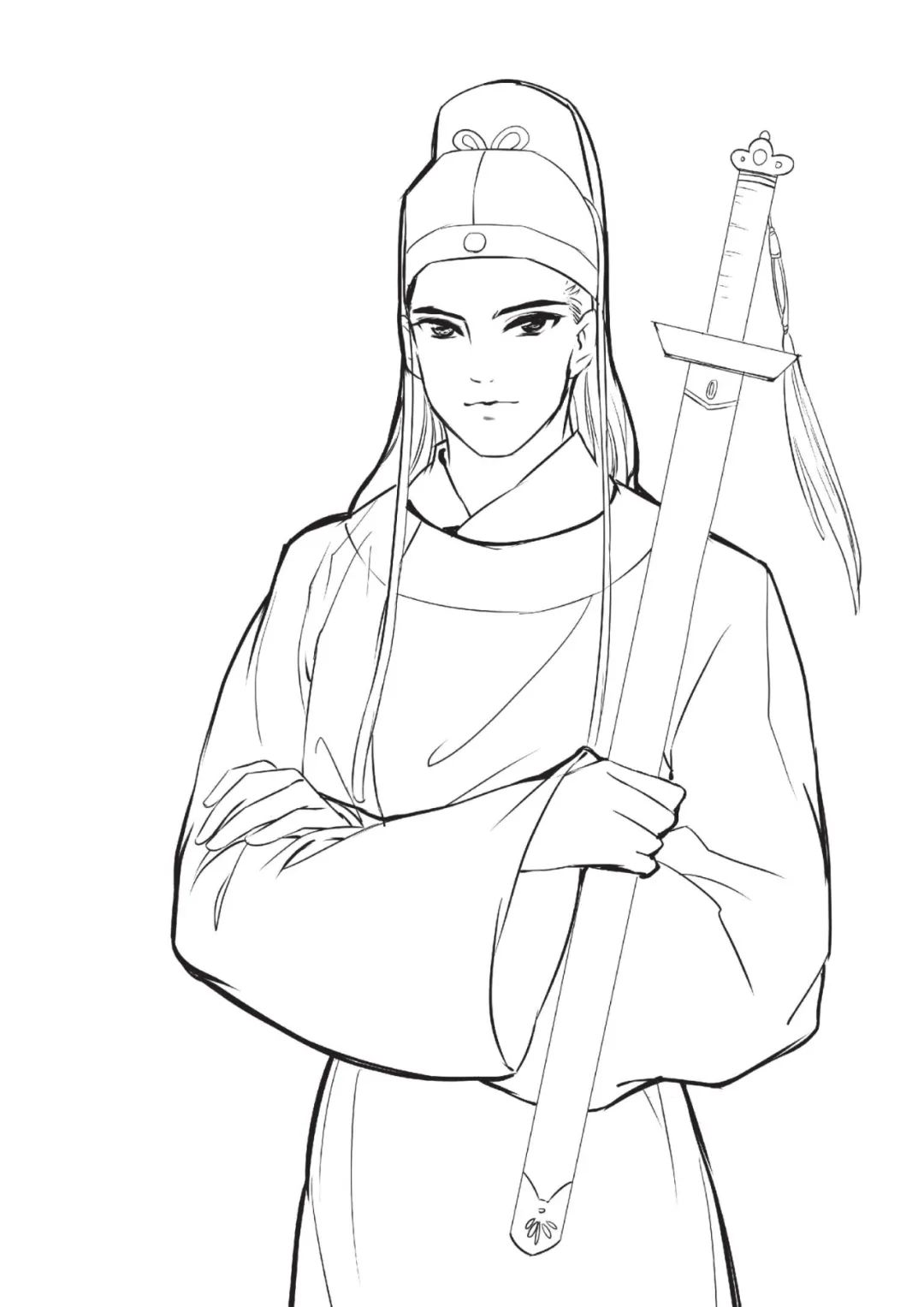 手绘山海经古风人物线稿,手绘动漫古风女生线稿简单