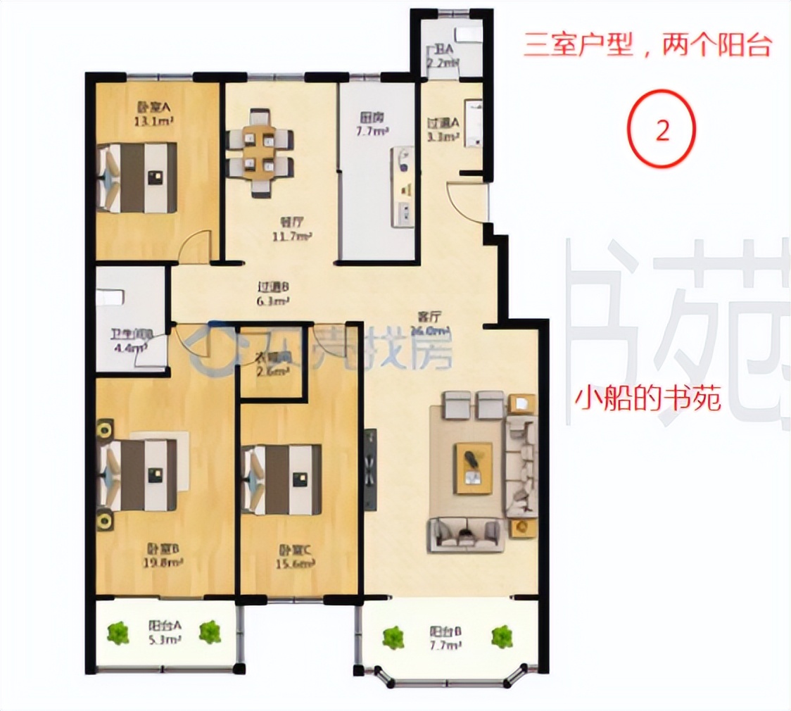 2室1厅1卫南北通透户型图大全,15万二室一房户型图