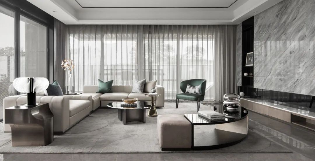 轻奢风电视背景墙大理石灰,新中式高级灰大理石电视背景墙