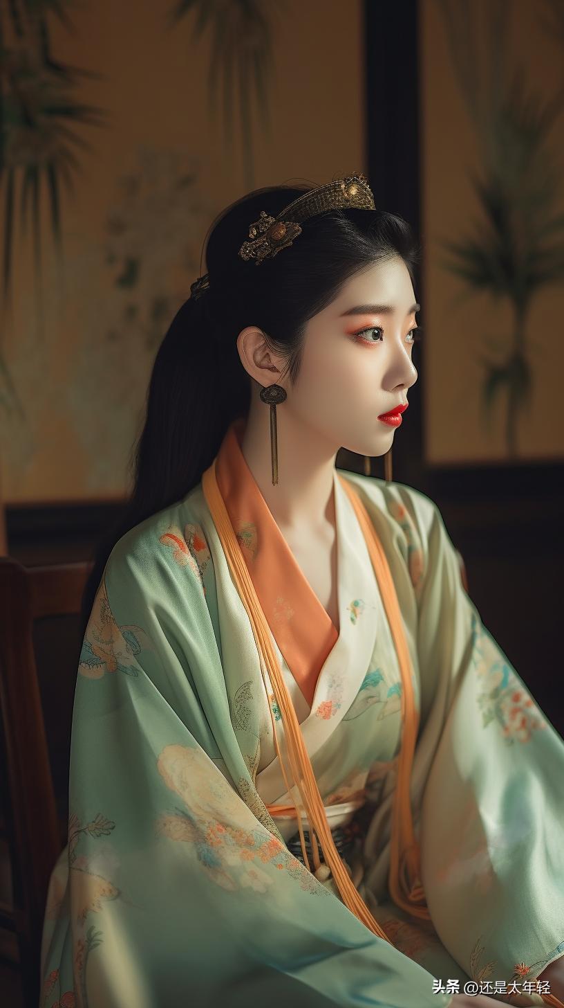 青色长袖12-15岁女童汉服,少女汉服服饰