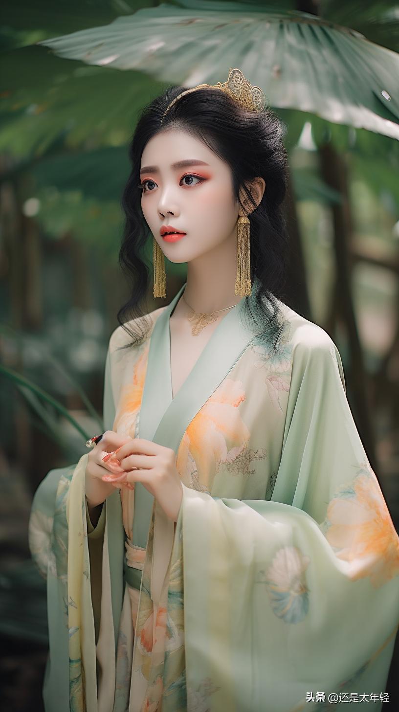 青色长袖12-15岁女童汉服,少女汉服服饰