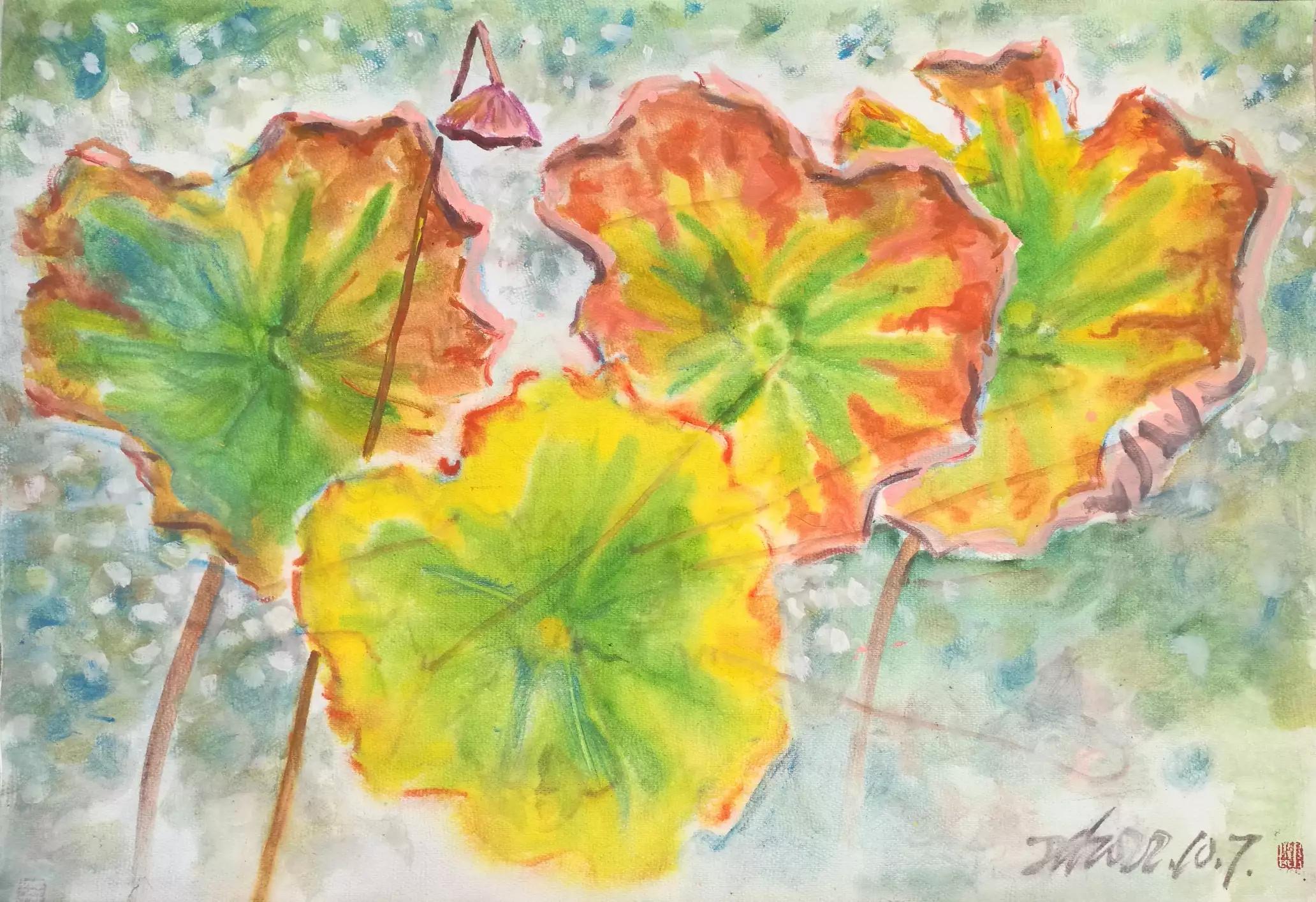 金秋十月丙烯画初学,丙烯画金秋风景画