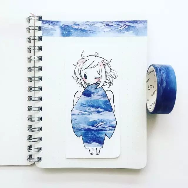 纸胶带做的小清新插画幼儿,胶带插画