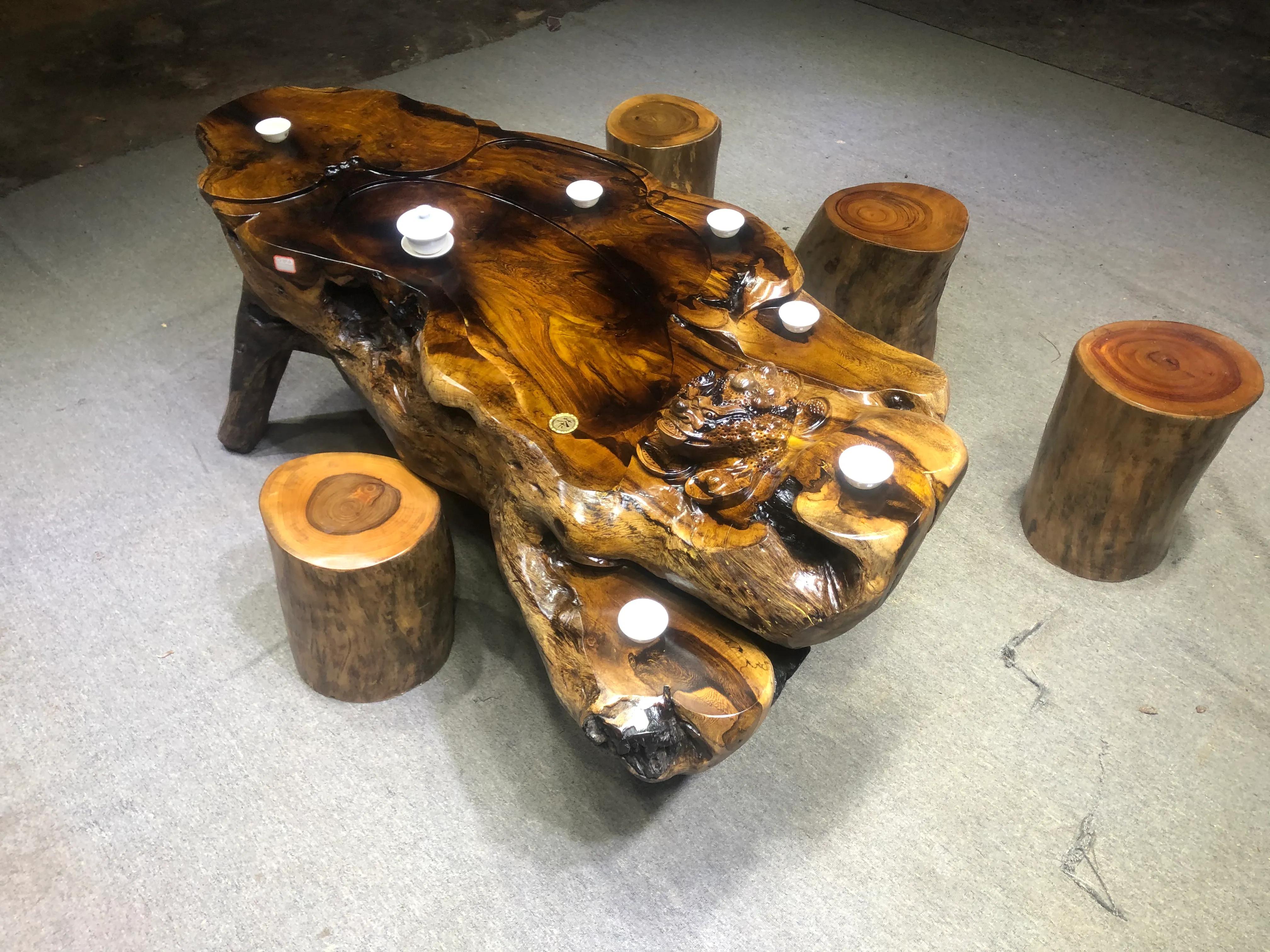 茶几木雕金蟾制作过程,茶几雕刻金蟾