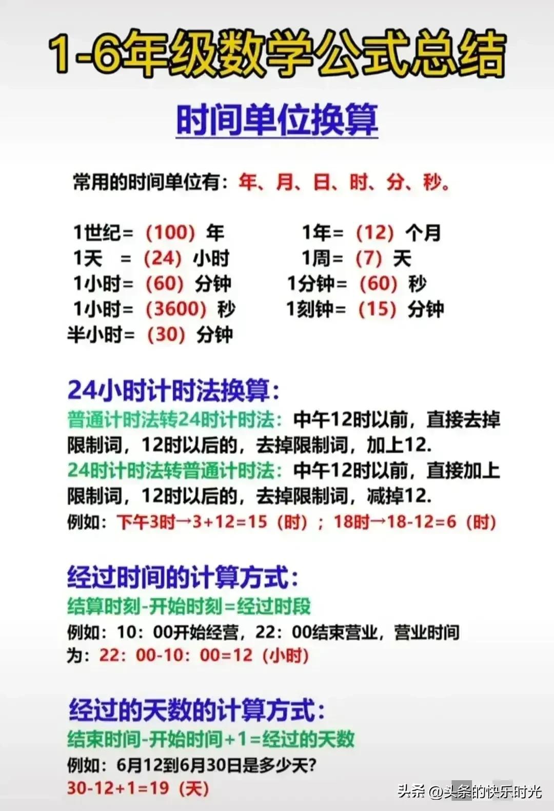 一至六年级学习公式总结