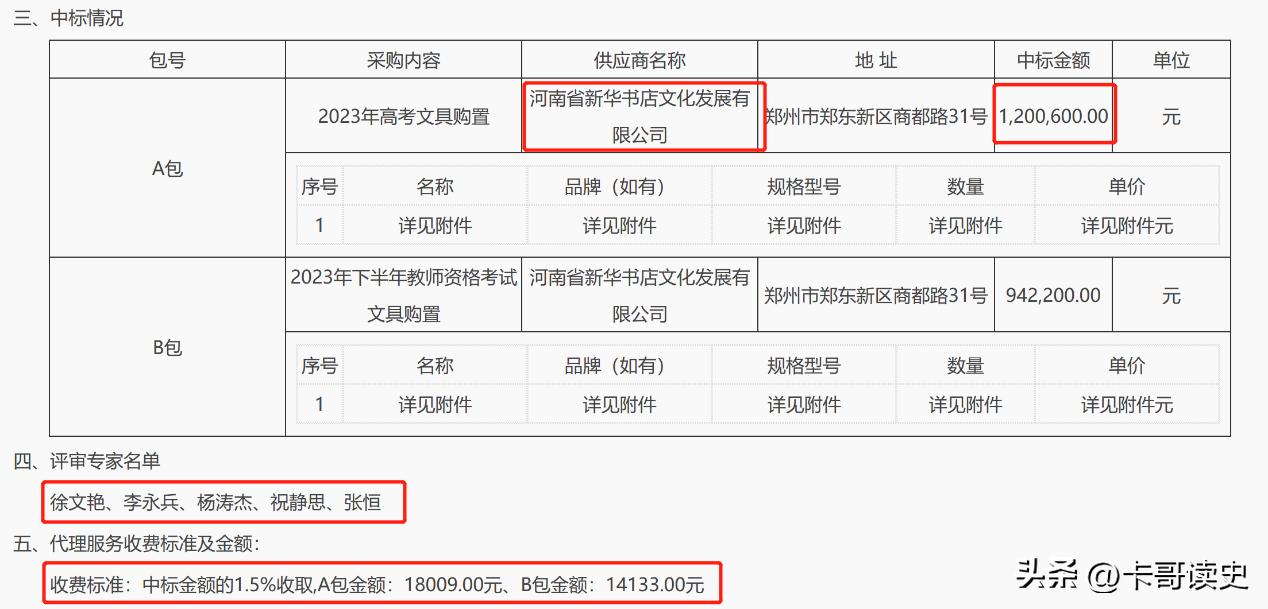 河南高考配套文具招标,河南高考文具竞标