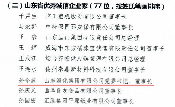 喜报！海化集团荣获“山东省诚信企业”称号