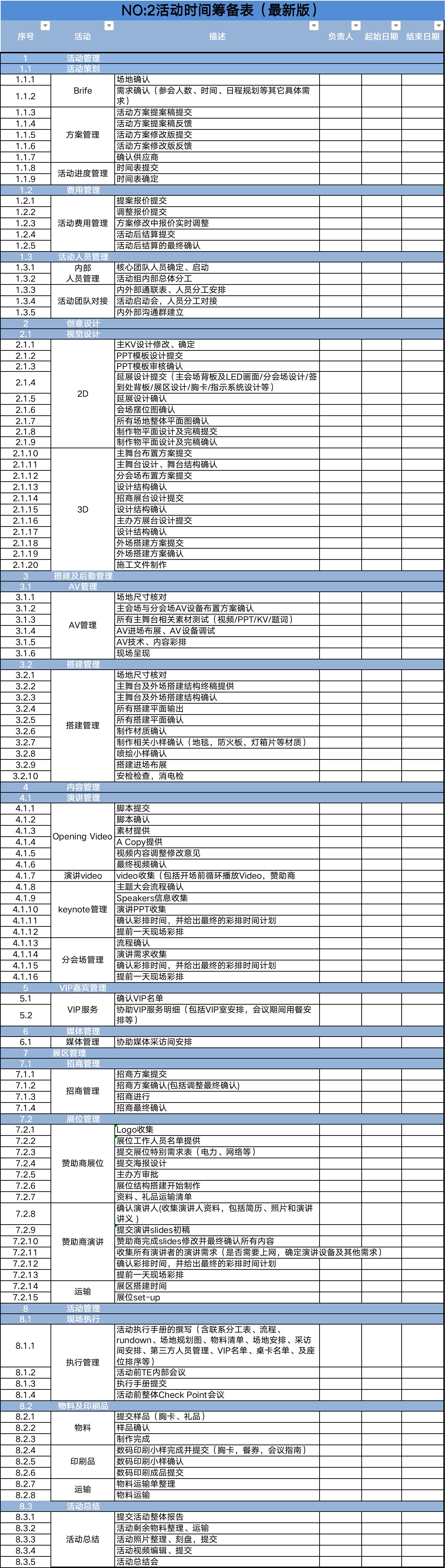 活动方案执行流程全套模板-2.活动时间筹备表