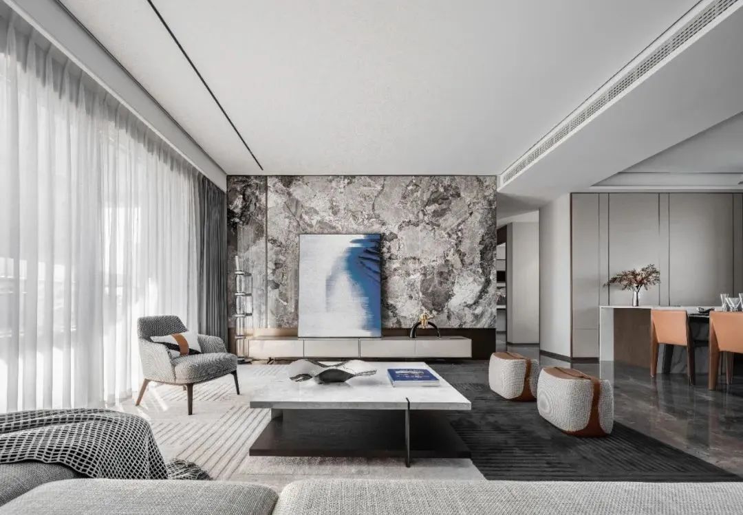 轻奢风电视背景墙大理石灰,新中式高级灰大理石电视背景墙