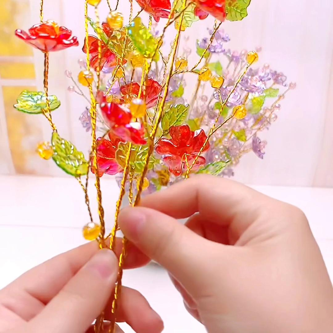 水晶玫瑰花教程手工串珠,水晶玫瑰拉克丝