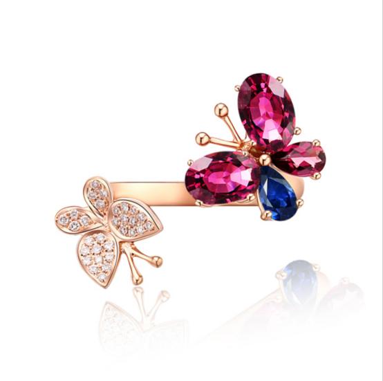 彩色蓝宝石设计镶嵌戒指,彩色尖晶银戒指