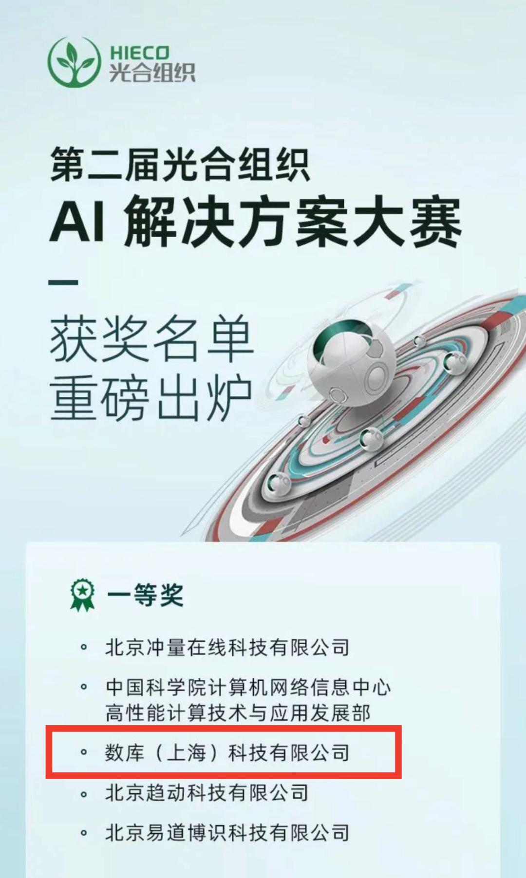 数库科技“DAS-智能化数据工厂”荣获第二届AI解决方案大赛一等奖
