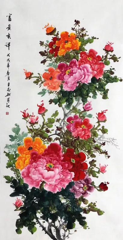 国画名家董萍写意牡丹作品精选,名家写意牡丹公鸡图片大全