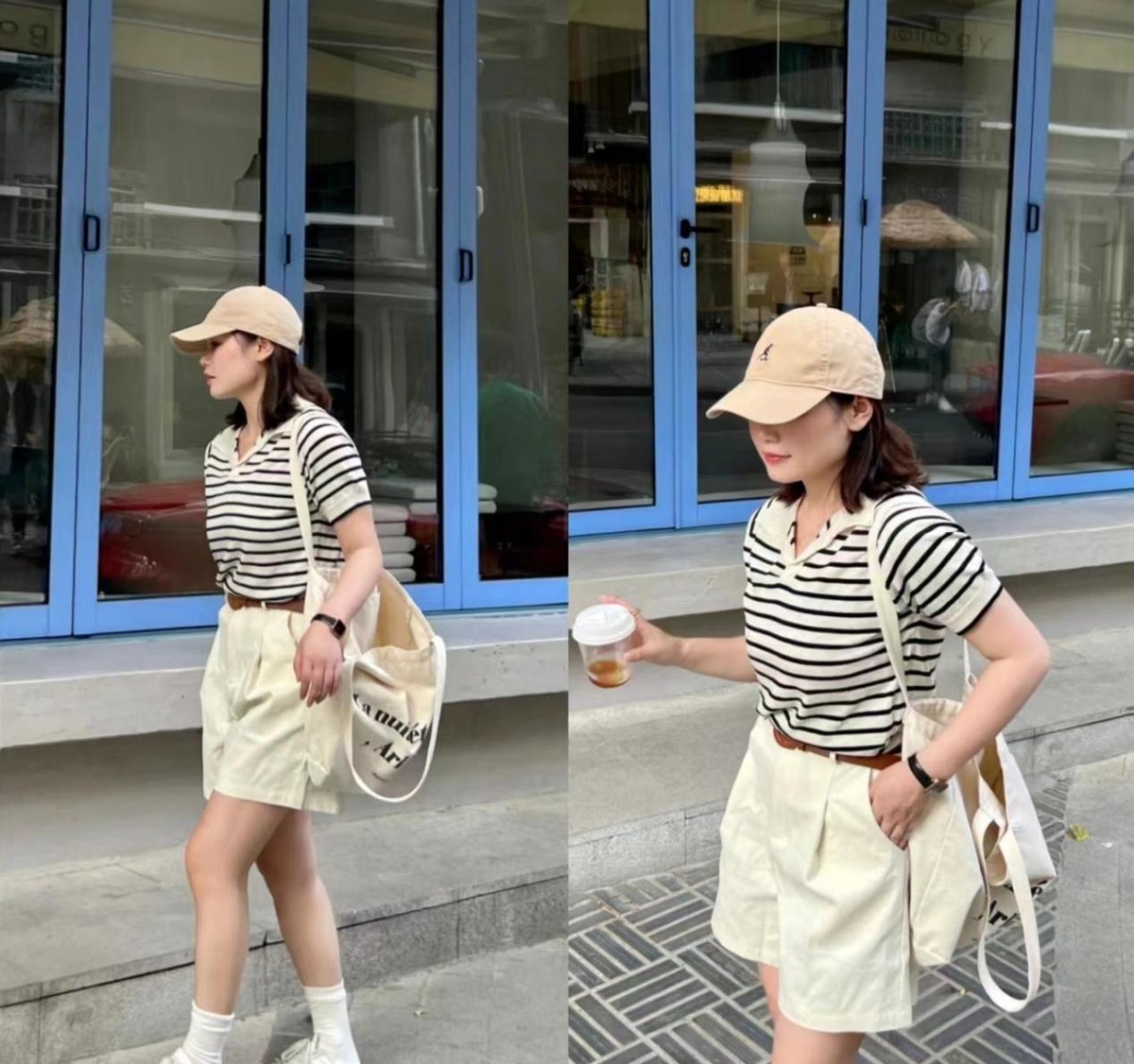比较高级的夏季条纹典型穿衣搭配,夏天短款条纹衫搭配