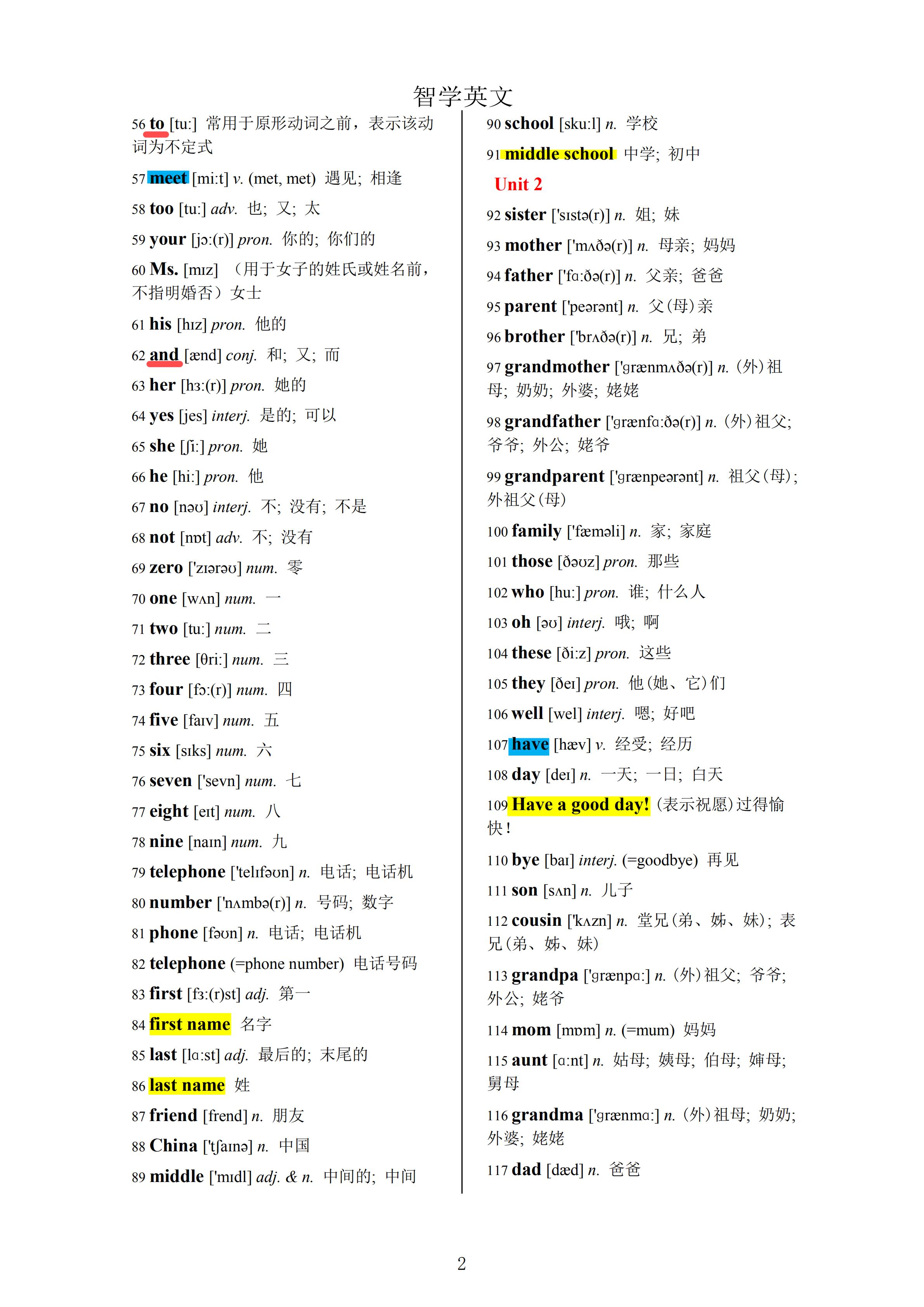 初中英语单词速记50-80词,初中英语单词词汇表24页