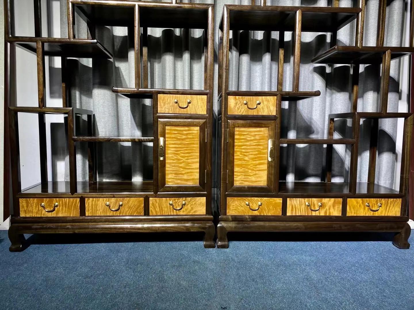 阴沉木乌木金丝楠首饰盒,金丝楠乌木全独板博古架