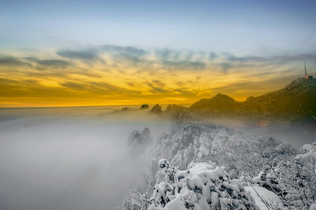黄山日出自然人文地理摄影,黄山冬雪冬景