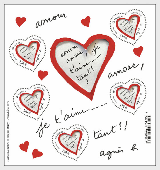 不愧是法国！心形情人节邮票说jet’aime（我爱你）