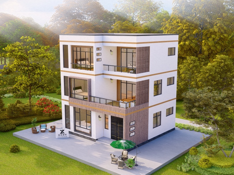 2021现代风三层别墅面宽9米x13米,三层自建房现代风100平