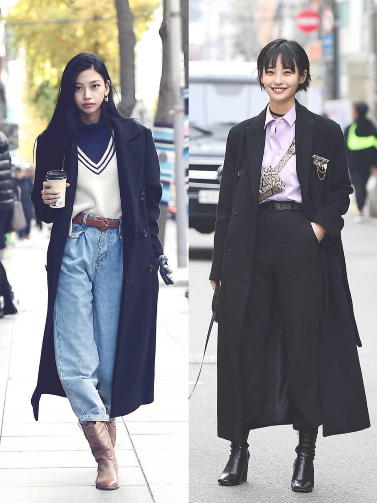 大衣穿搭韩国街拍,新韩国街拍女神