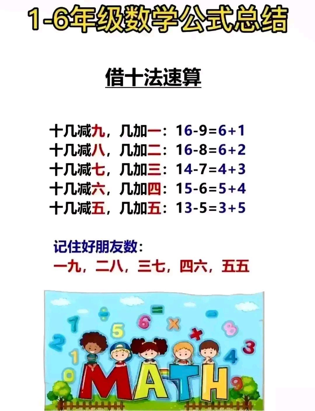 小学1-6年级数学万能公式表,小学生1-6年级数学必背公式大全
