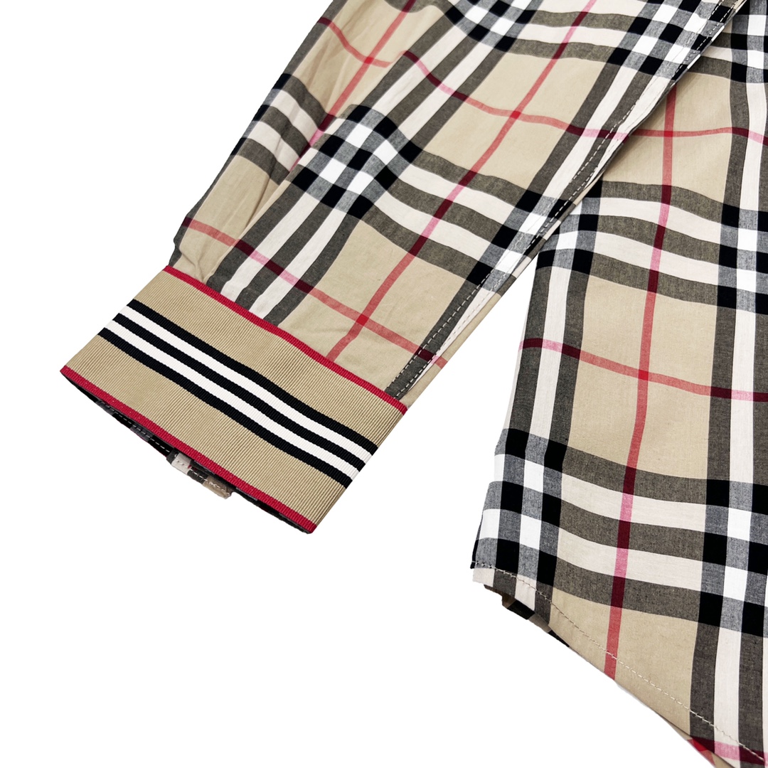 burberry长袖府绸衬衫门襟暗扣,burberry格纹字母衬衫