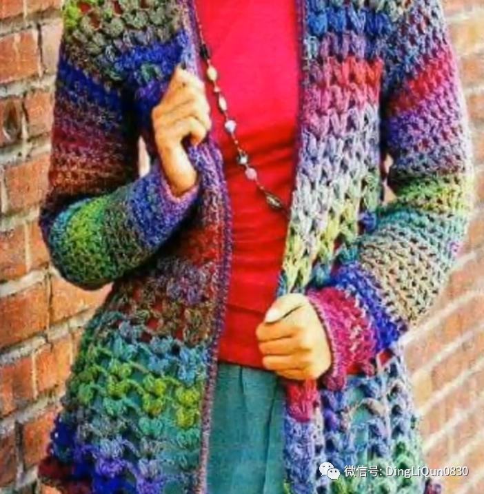 针织开衫作品,带帽针织衫开衫外套彩线