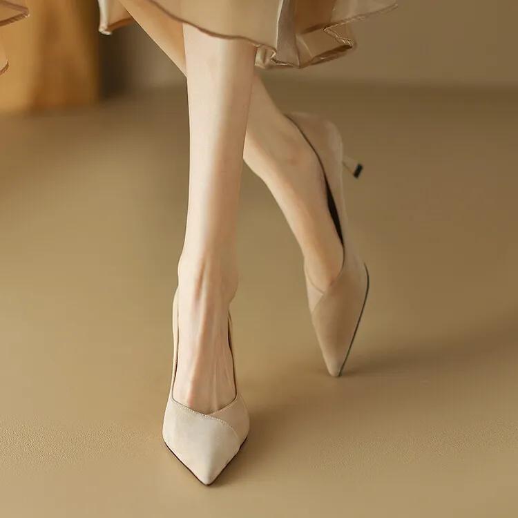 高跟鞋女拼接高级感,玛丽珍粉色拼接高跟鞋