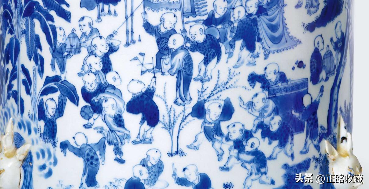 顺治青花花鸟纹筒瓶,明万历青花婴戏图圆盒