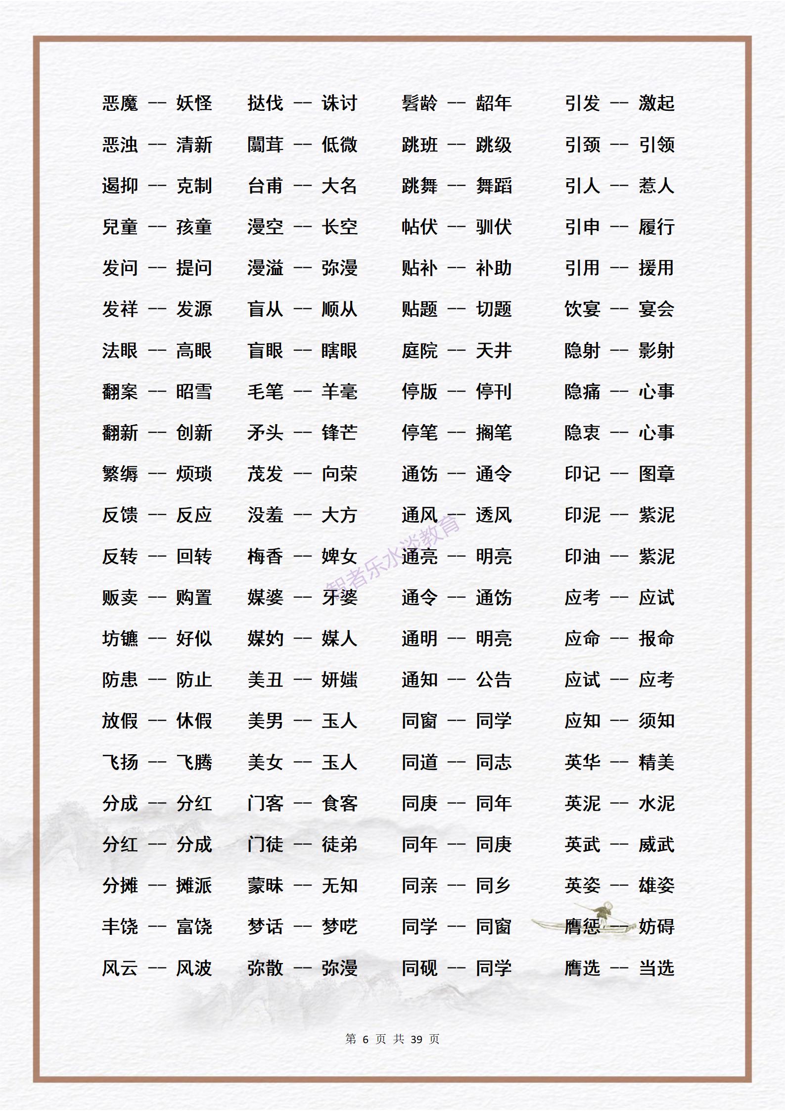 素材：中小学生必须熟练掌握的3000个《近义词》大合集