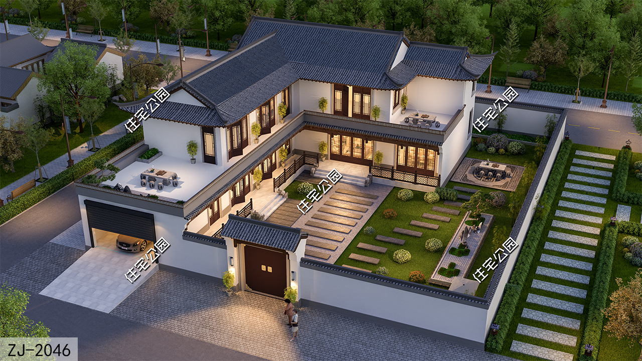 25平方苏式小院景观,143平米中式轻奢小院