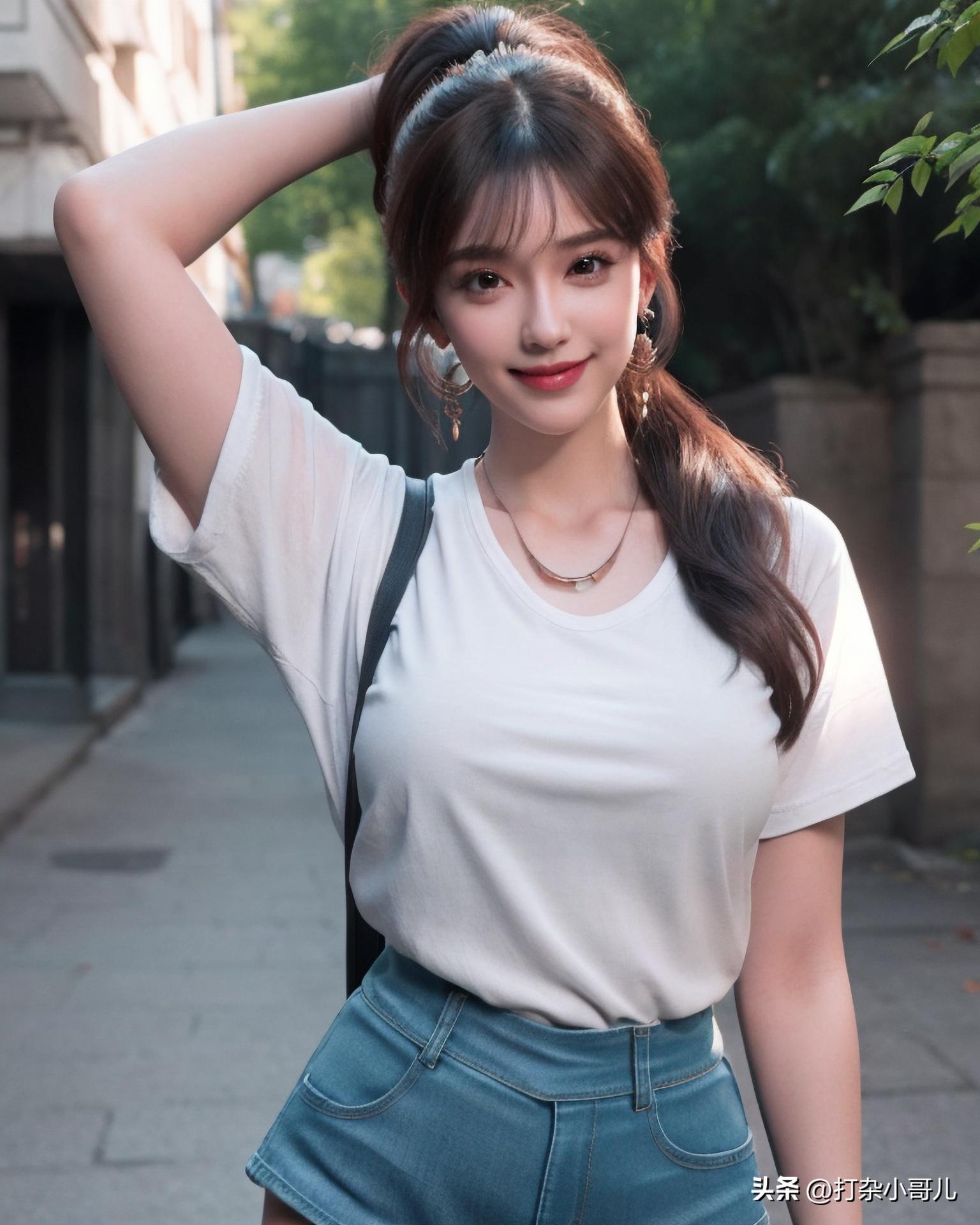 夏日穿搭黑短袖黑短裤,女款t恤穿搭女士牛仔短裤方法