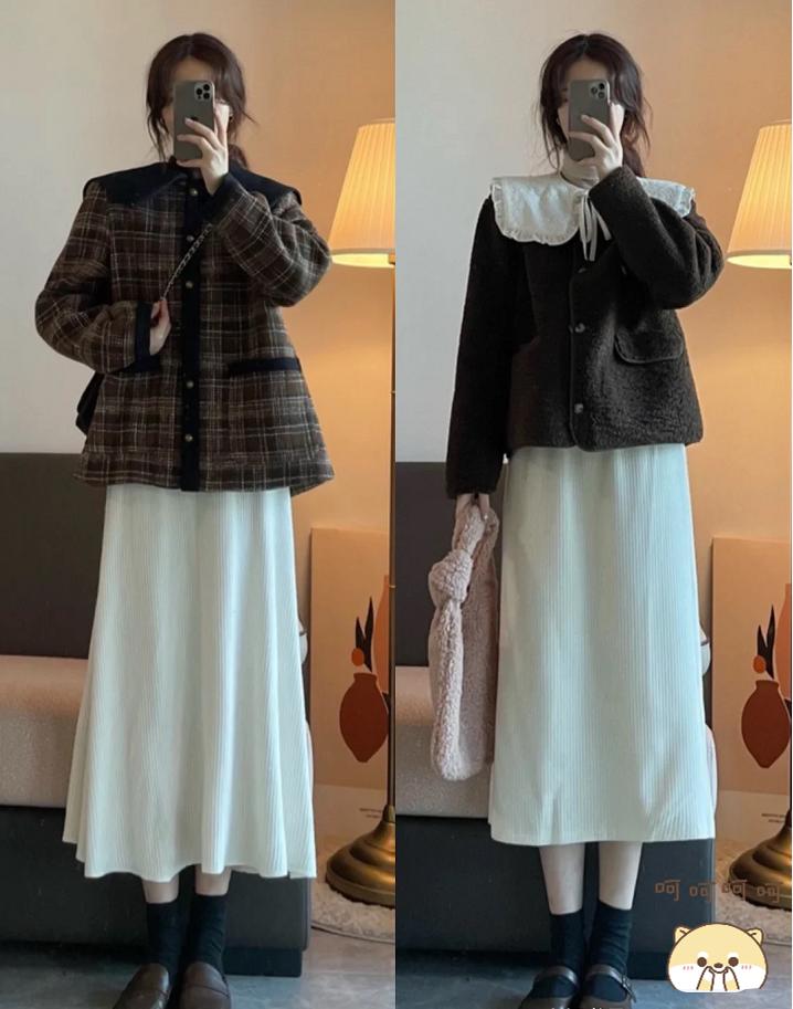 半身裙显瘦遮肚子小个子,冬天毛呢半身裙a字裙显瘦