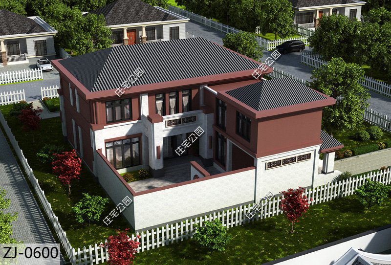 农村自建房二层对称小别墅外观图,开间12.8进深9.9二层别墅怎么设计