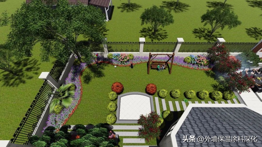 别墅庭院景观绿化全套施工图,别墅3d庭院景观效果图教程