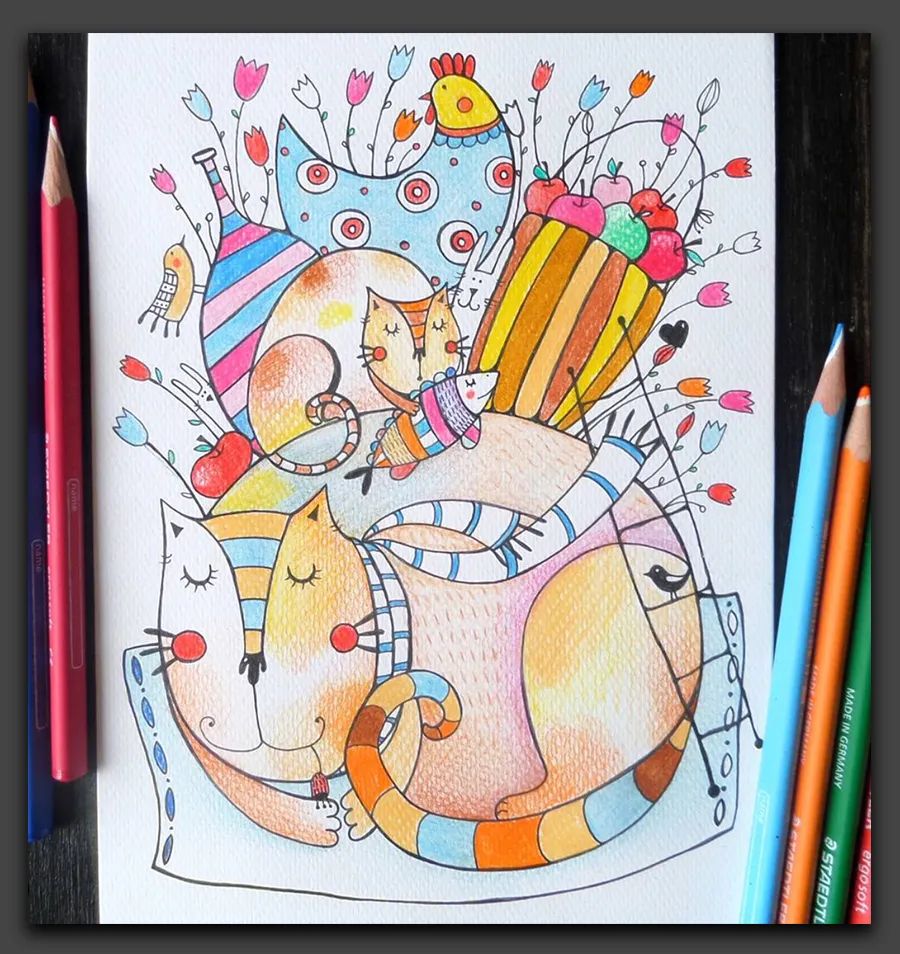 一眼让人惊艳的彩铅画,100幅适合零基础的彩铅画