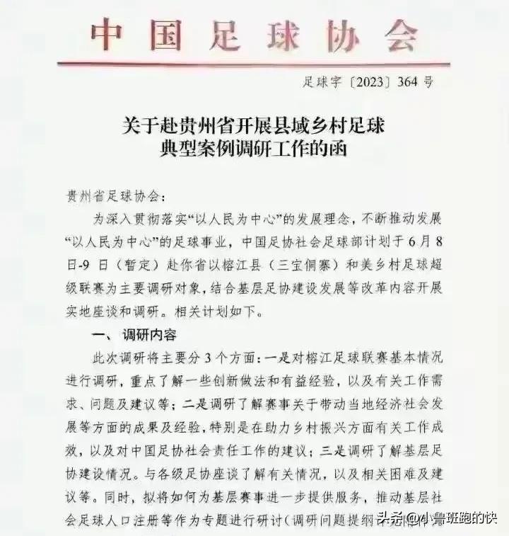 村超被足协接管了吗,足协将调研村超足球联赛