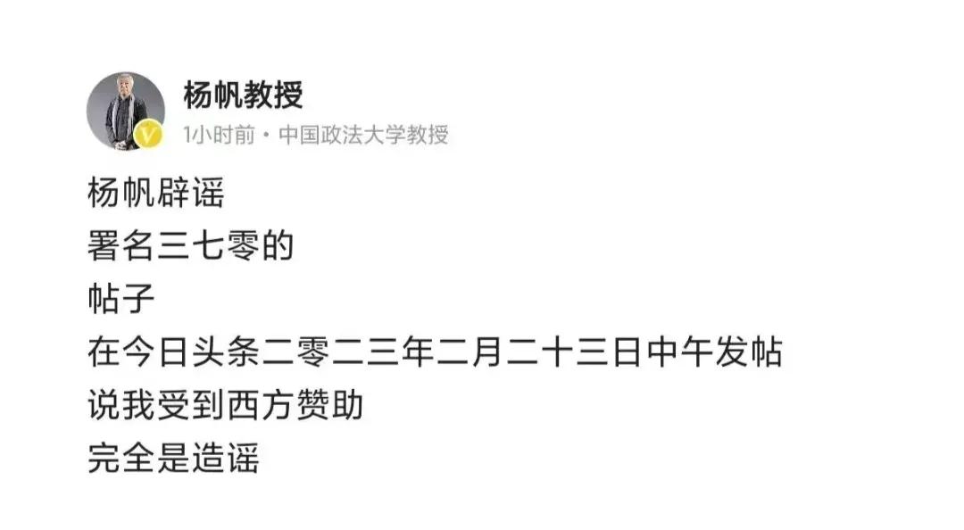 杨帆教授自爆没接受西方赞助，在自我毁灭的道路上越玩越嗨