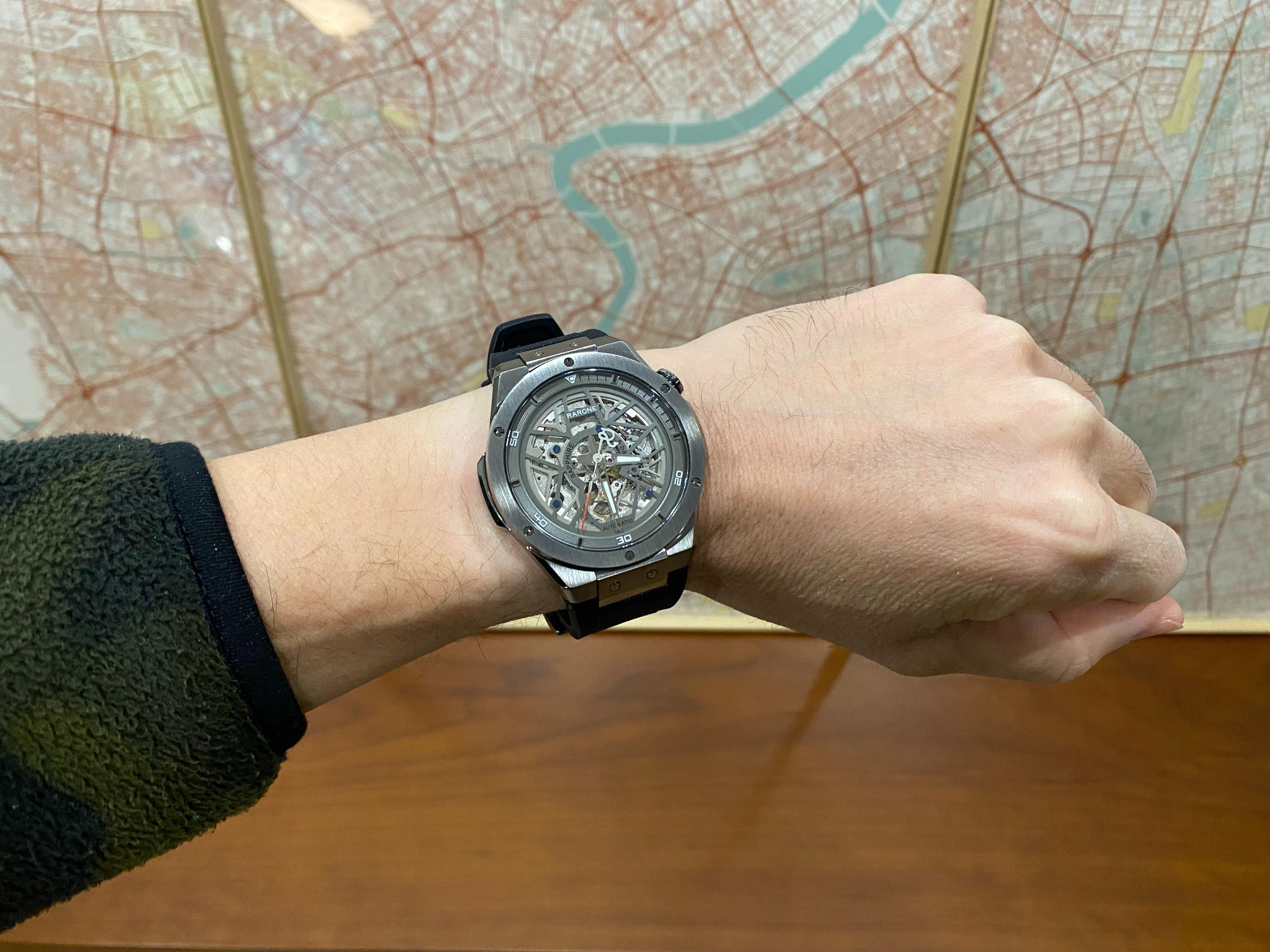 Rarone雷诺双子星镂空机械表,好看的机械表500元