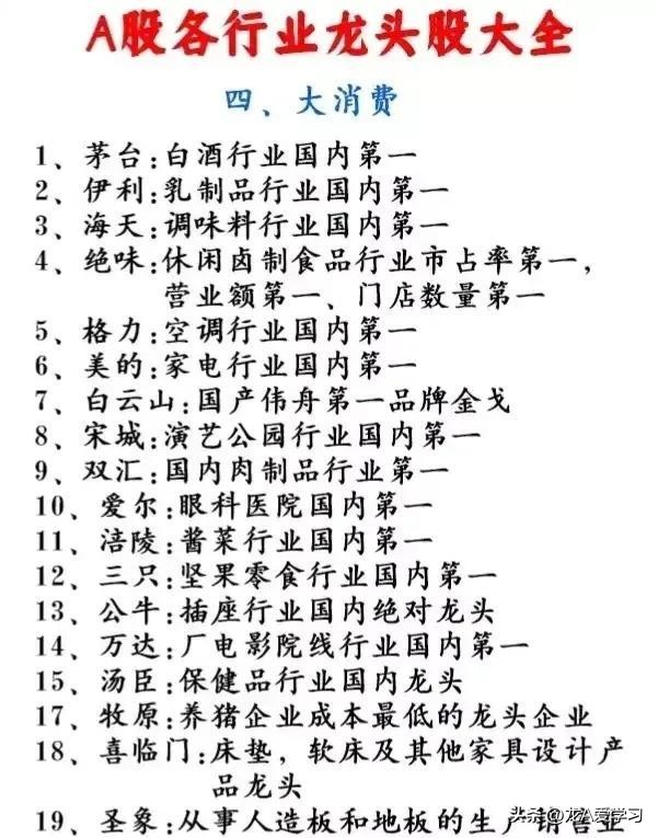 收藏2018各行业龙头股大全,被严重低估的行业细分龙头股一览