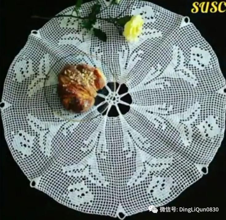 针织钩花小桌布,毛线编织钩花桌布图案