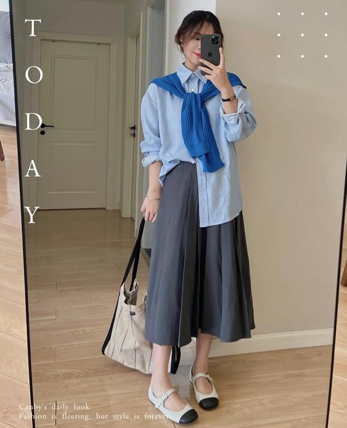 秋冬衬衫穿搭技巧,休闲修身衬衫春季搭配图