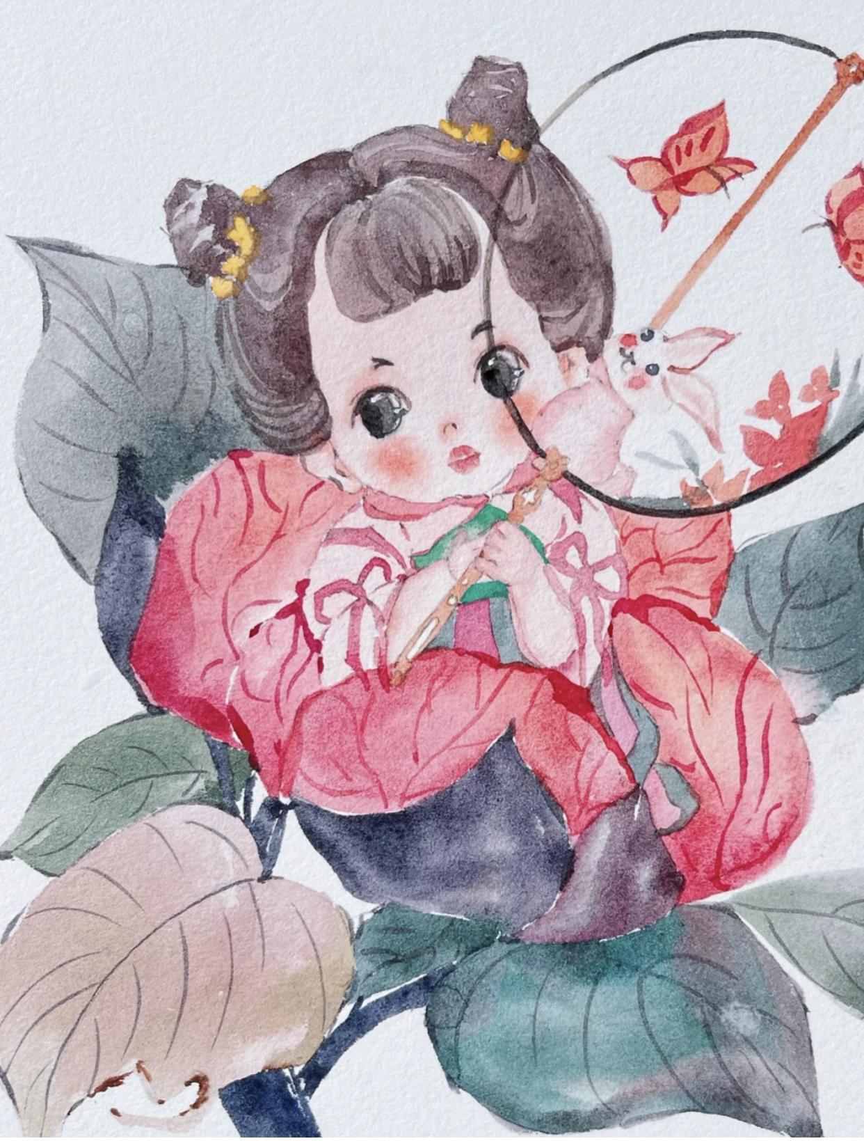 可爱的古风小人插画,古风插画风景手绘简单小图案黑白