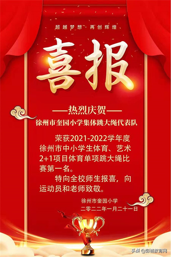 冠军！奎园小学大绳队代表泉山夺得徐州市第一名