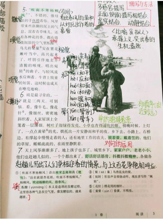 七年级上册语文第一课春思维导图,讲解七年级上册语文第1课春