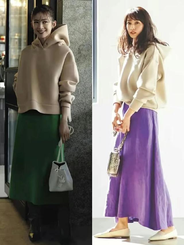 卫衣款长裙怎么搭配鞋子才时髦,连帽卫衣跟黑色长裙怎么搭配