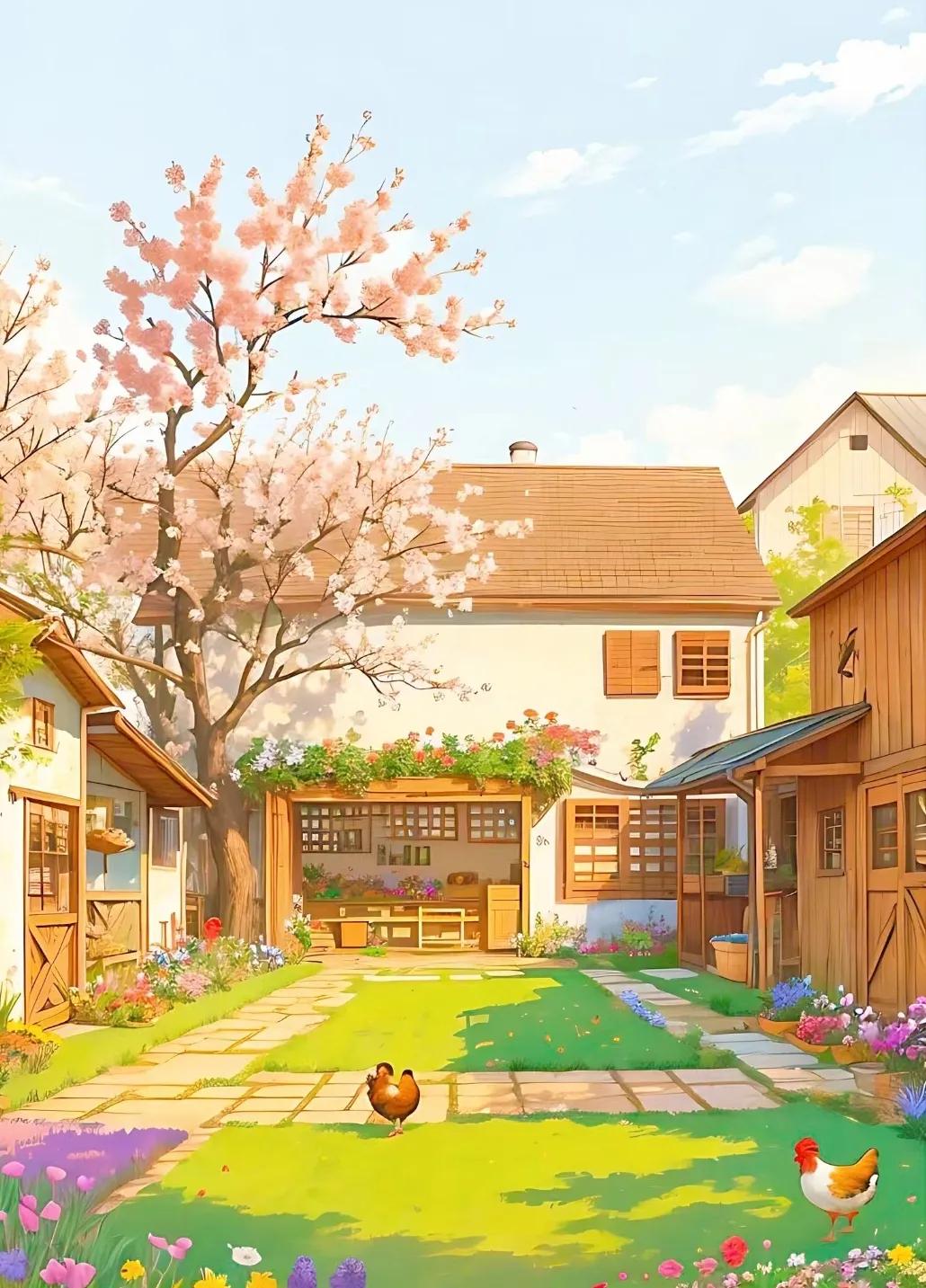 唯美治愈插画田园风,好看的古代风景田园插画