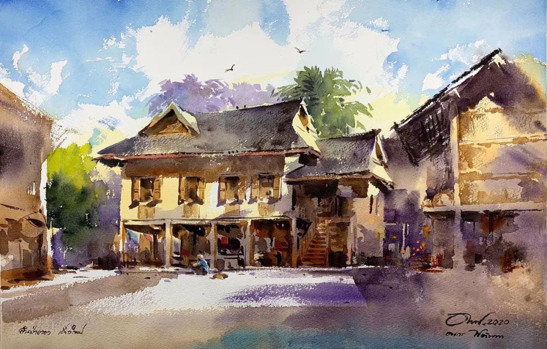 泰国水彩,泰国水彩画家绘画过程