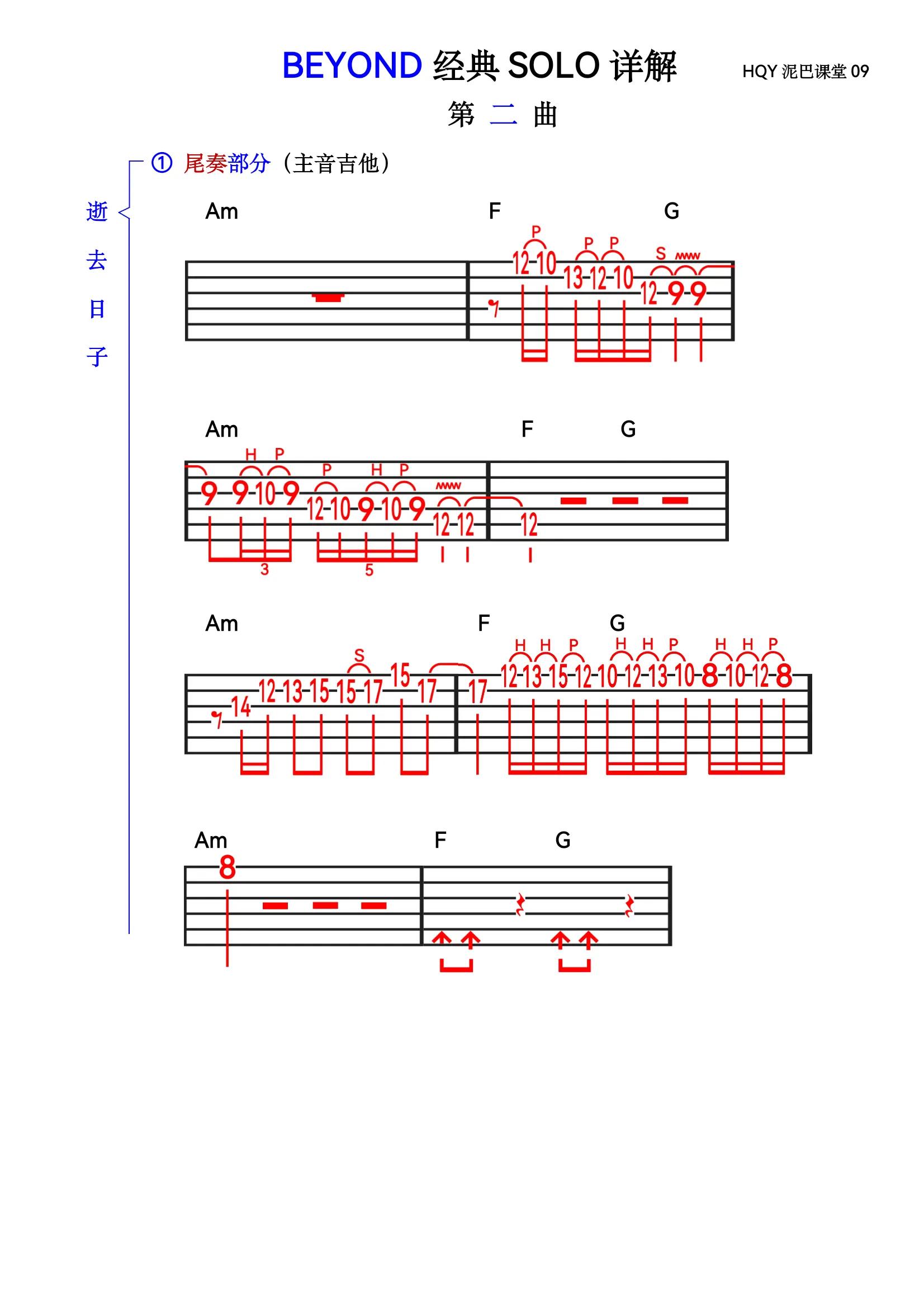 beyond逝去日子solo教学,beyondsolo谱